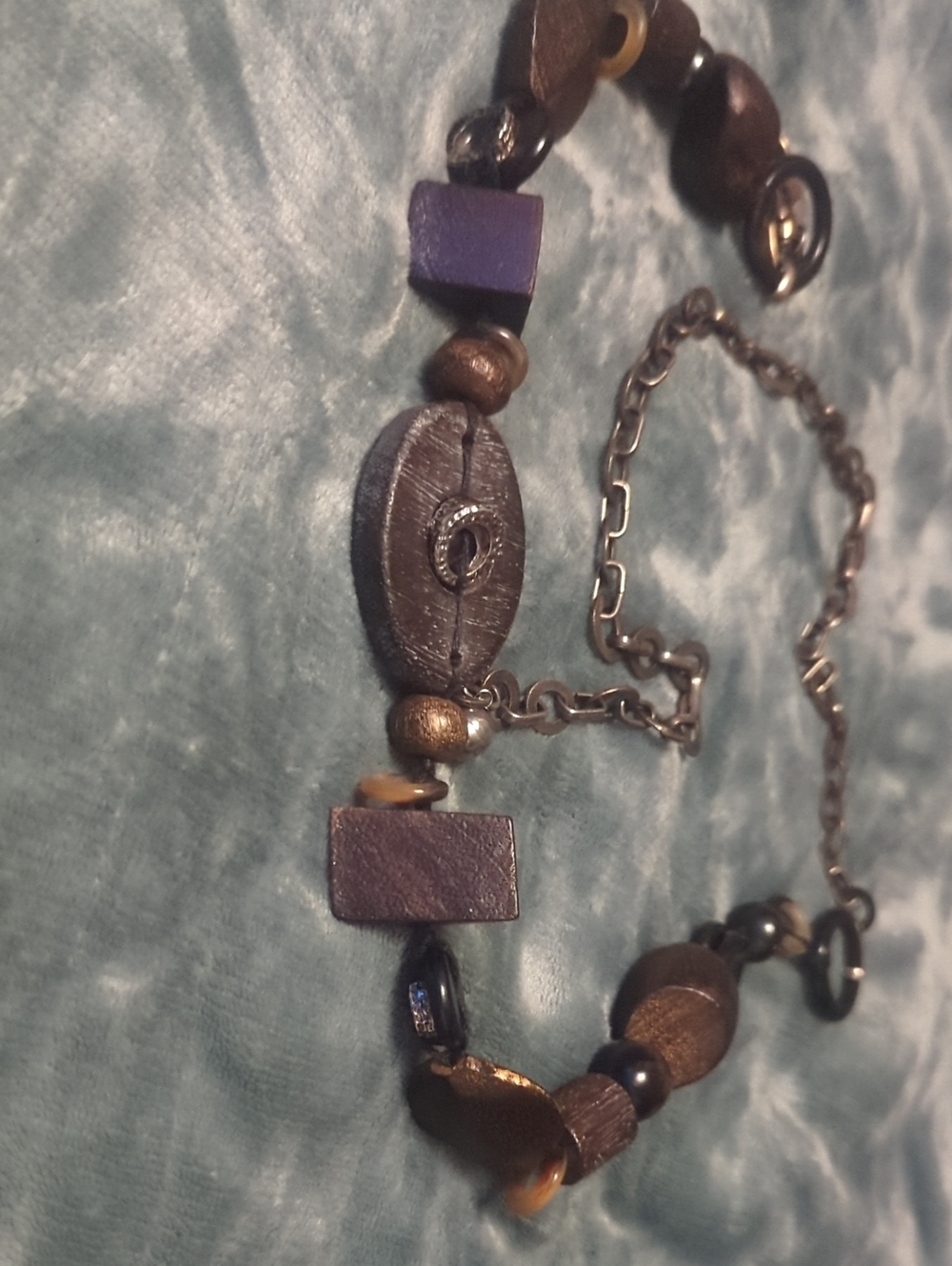 47--Wood & Metal Beaded  belt in Purple and Brown. Small size  Pre-loved.